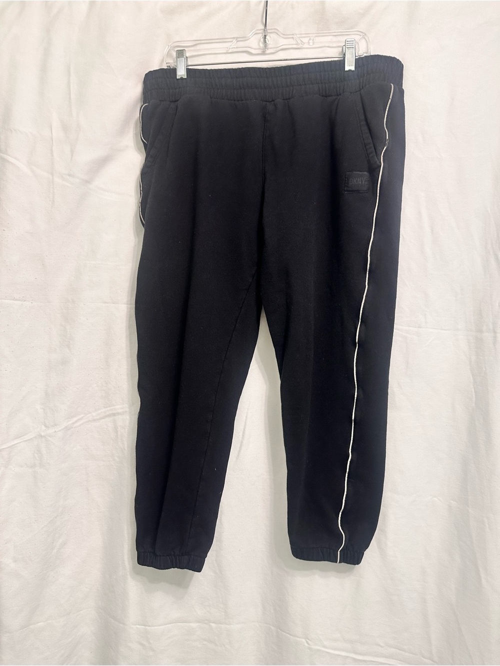DKNY Black Sweatpants with White Side Piping (L)